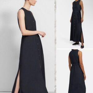 Theory Black Button-Down Maxi Dress with belt and petticoat